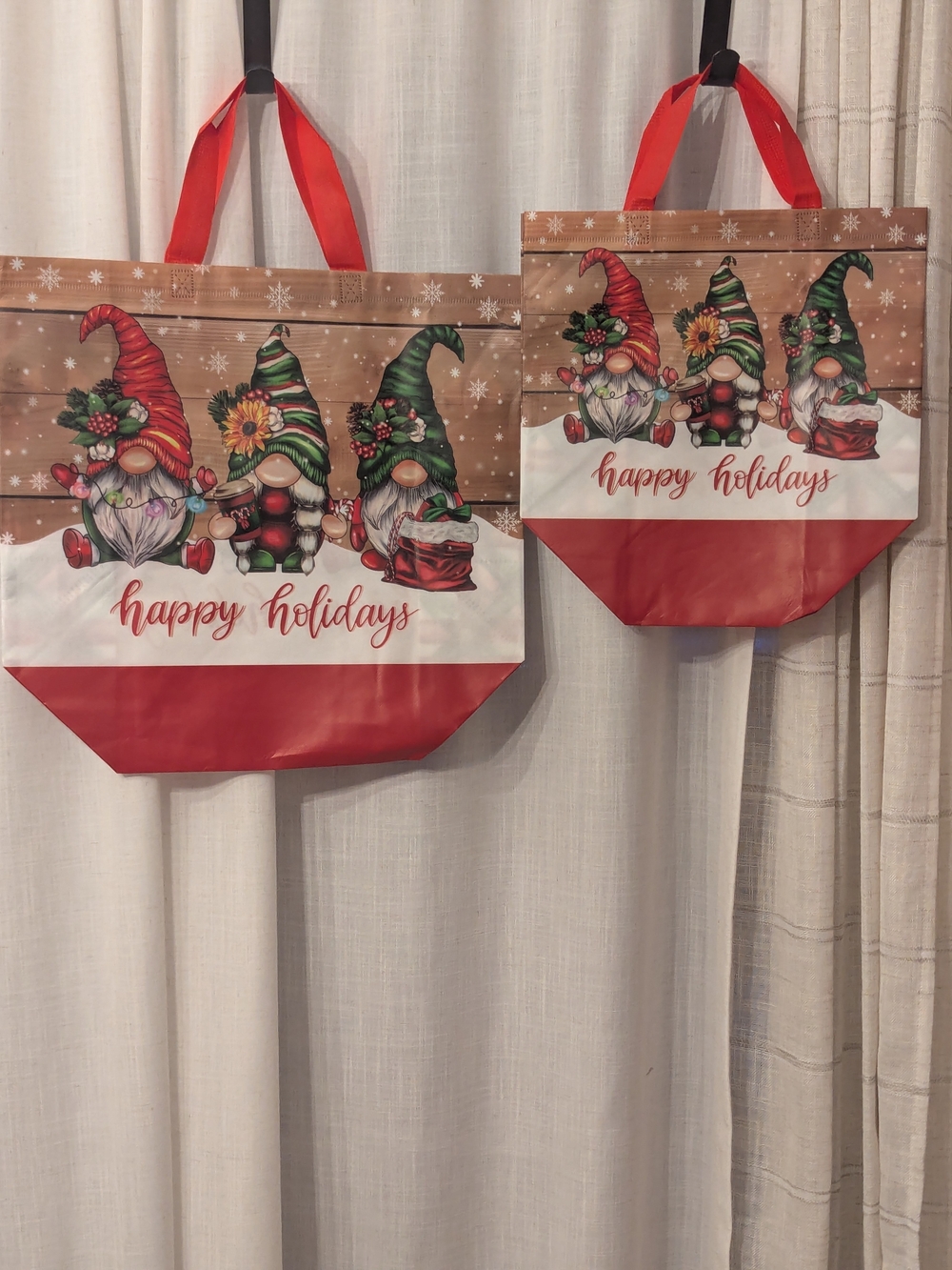 Happy Holidays 2pk Gnome Tote Bag Holiday Reusable Shopping Bag